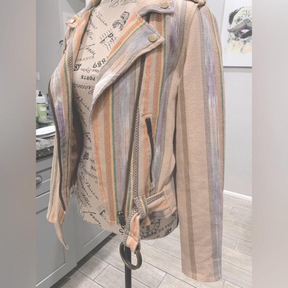FRYE Carly Chevron Striped Print Moto Jacket - Picture 8 of 11